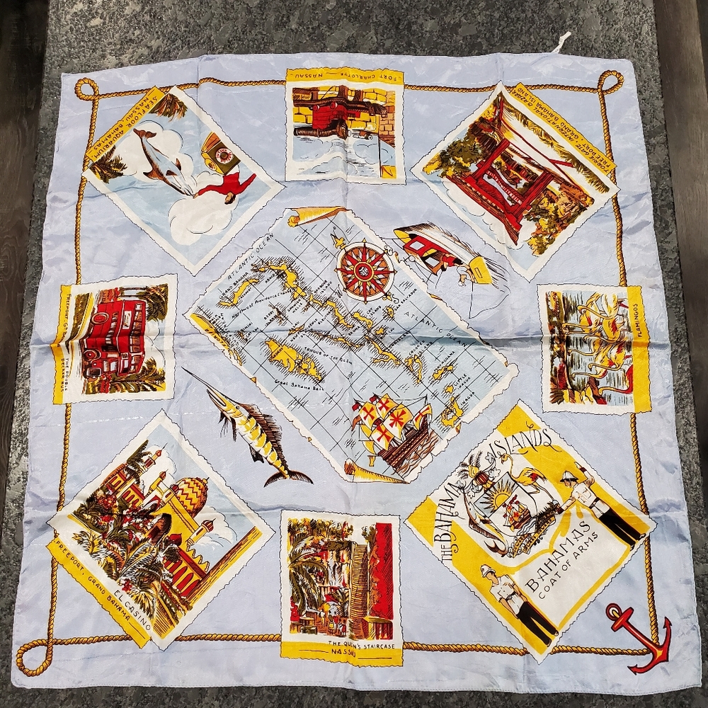 Vintage Bahamas Souvenir Scarf Made in Italy